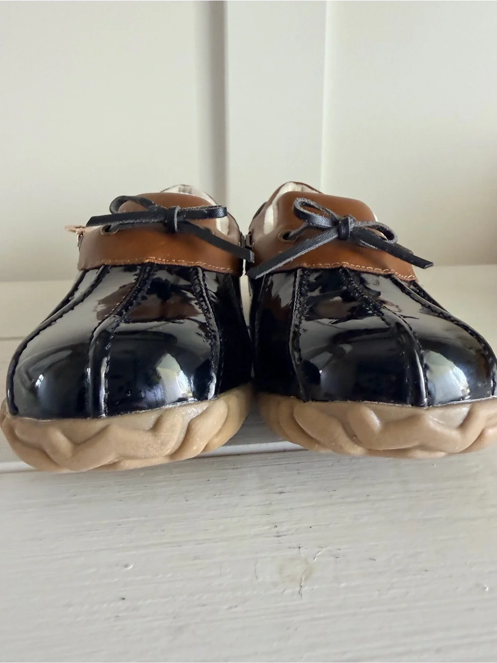 Sporto Patty Waterproof Black Patent Leather Slip On Duck Shoes Loafers